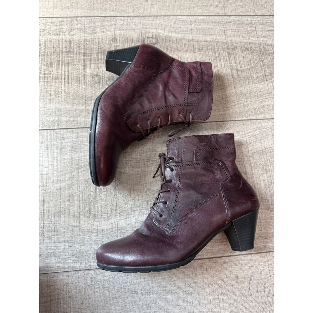 Gabor Hovercraft Burgundy Leather Lace Up Side Zip Ankle Boots Block Heel 6.5 UK